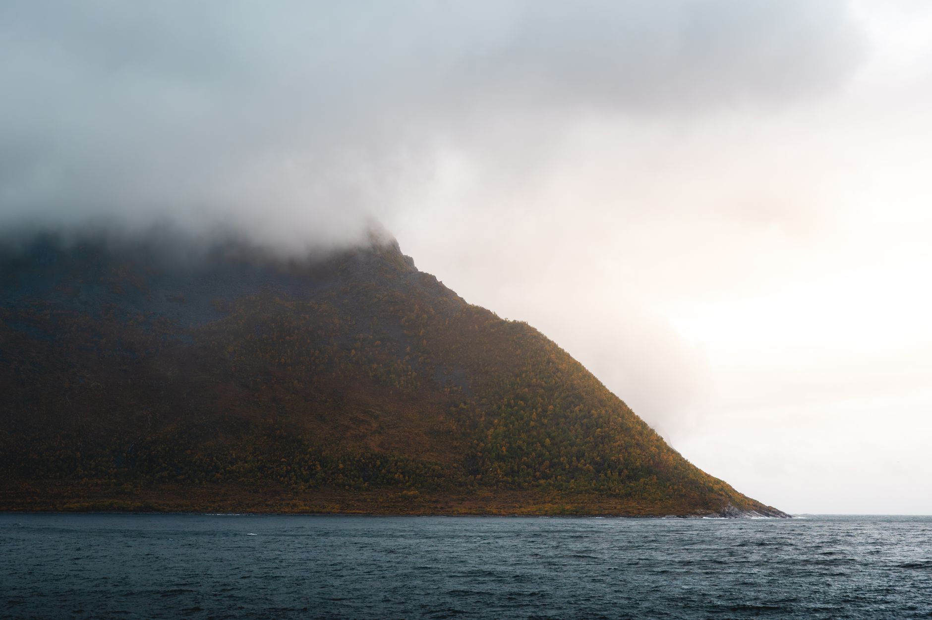 High Nordic fiord landscape with mist